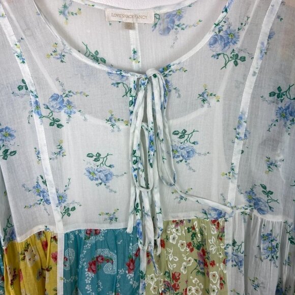 LOVESHACKFANCY Patchwork Tiered Maxi Dress Bohemian Floral Print Bex Size Small - Picture 7 of 12